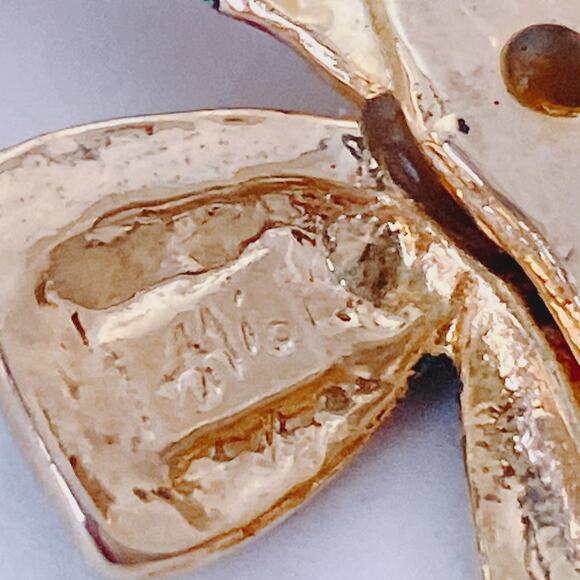 VTG Signed AAI Candy Cane Christmas Holiday Brooch Gold Tone Enamel Sparkling - Picture 9 of 11